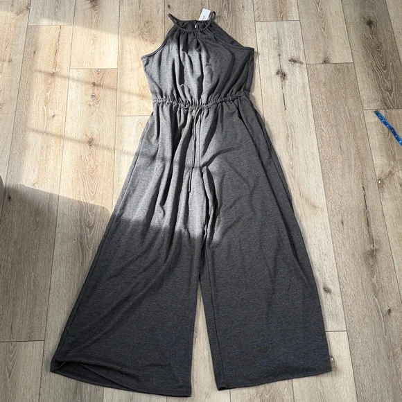 Three Bird Nest Gray Wide Leg Jumpsuit Sleeveless High Neck New - Picture 1 of 9